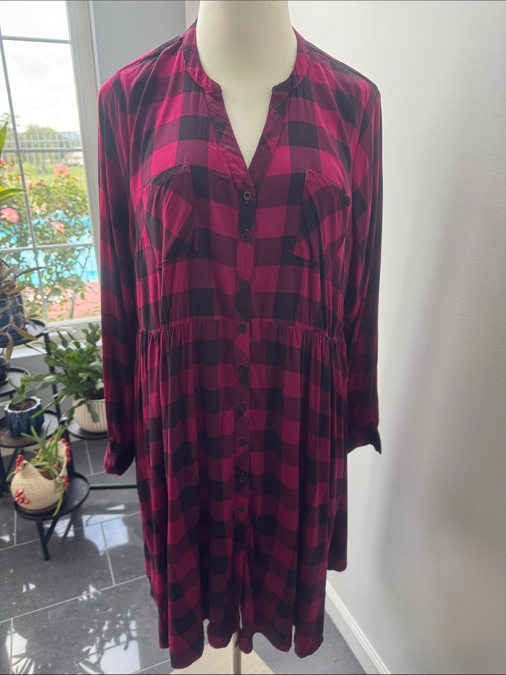torrid Fuchsia and Black Plaid Long-Sleeve Button Dress